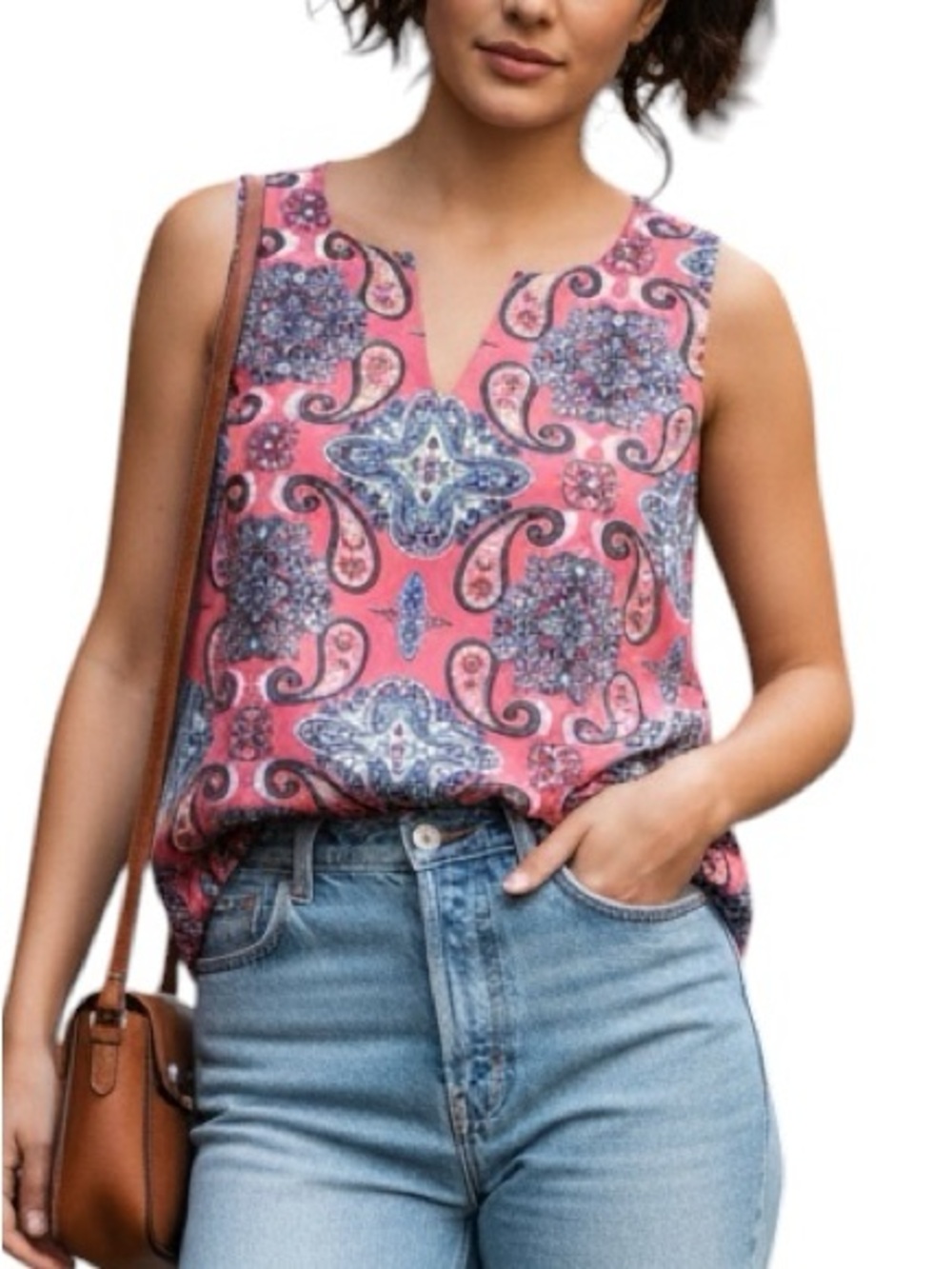 Verse sleeveless blouse with a multicolored paisley print size M